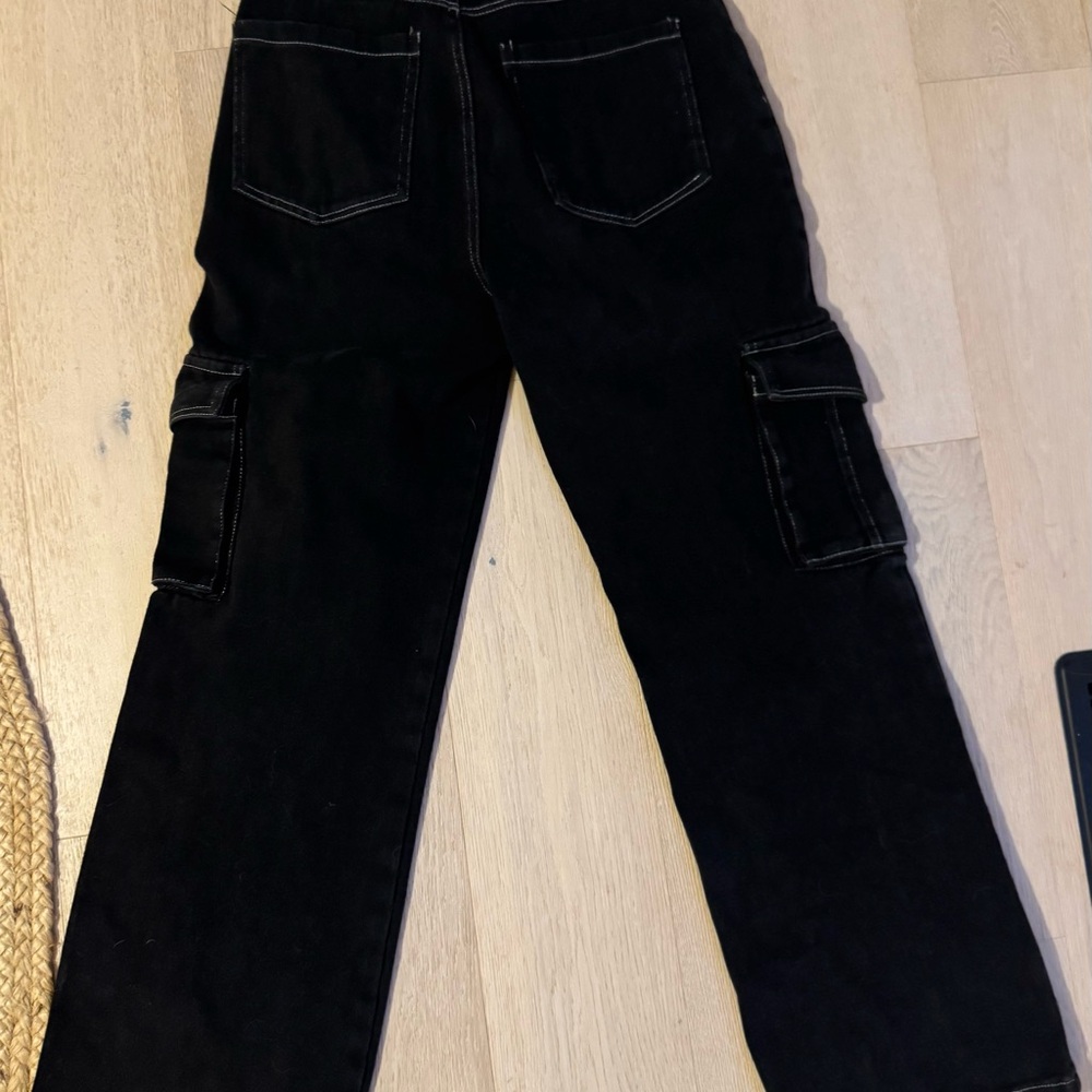 Luxuoire Black Cargo Jeans Y2K Inspired Utility Pants